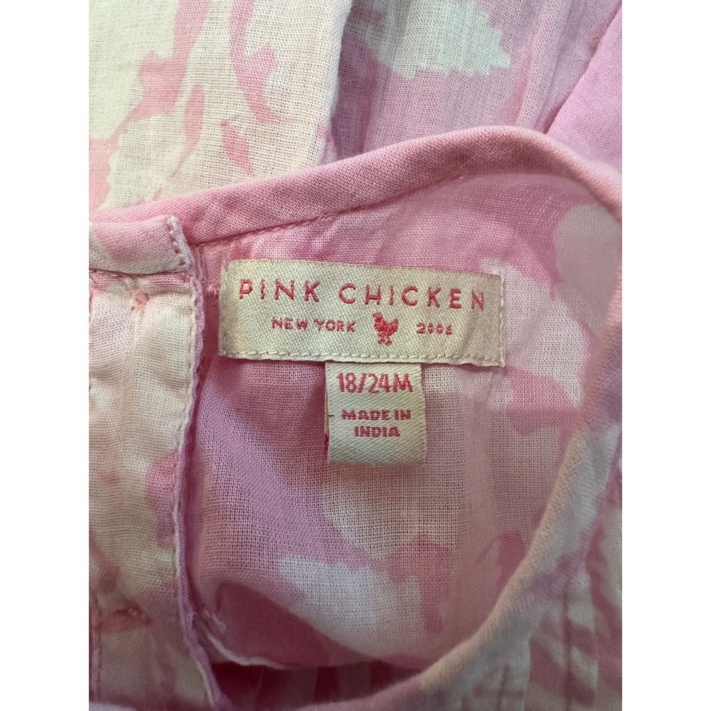 Pink Chicken Girls Pink Floral Block Print Cotton Gauze Pintuck Dress 18-24M - Picture 5 of 6